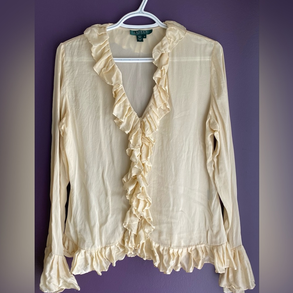 90’s Lauren Ralph Lauren Sheer 100% Silk Ruffle Blouse - Vintage 🍦